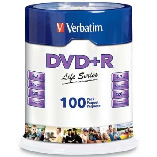 [VERBATIM_97175] Verbatim DVD+R Verbatim Life Series 16X 4.7GB 100Pk Spindle