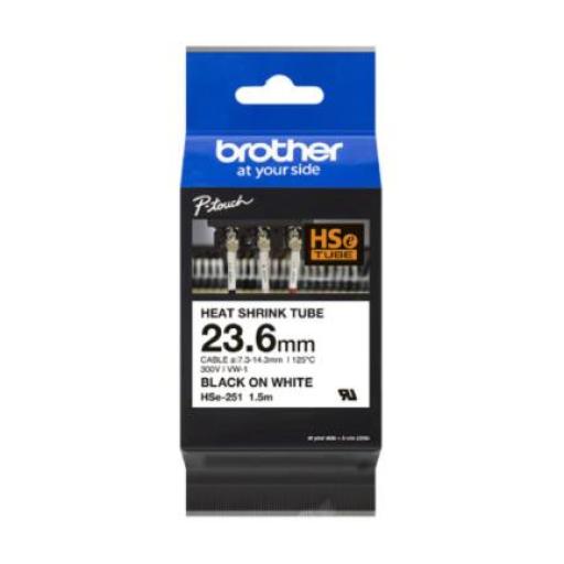 [BROTHER_HSE251] Brother Cinta Brother HSE251 Termorretráctil Ancho 23.6mm Texto Negro Sobre Fondo Blanco