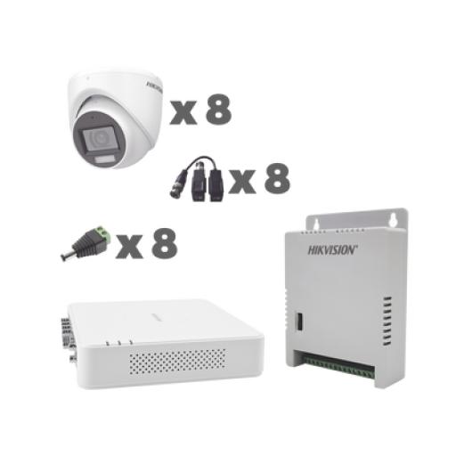 [HIKVISIONDIGITALTECHNOLOGY_KH1080P8EWFH] Hikvision Digital Technology KIT TurboHD 1080p / DVR 8 Canales con audio por coaxitron / 8 Cámaras con Micrófono Integrado 106° Visión/  luz blanca + IR visión nocturna  / Transceptores / Conectores / Fuente de Poder Profesional