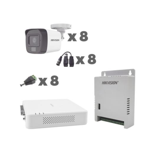[HIKVISIONDIGITALTECHNOLOGY_KH1080P8BFH] Hikvision Digital Technology KIT TurboHD 1080p / DVR 8 Canales con audio por coaxitron / 8 Cámaras con Micrófono Integrado 101° Visión/  luz blanca + IR visión nocturna  / Transceptores / Conectores / Fuente de Poder Profesional