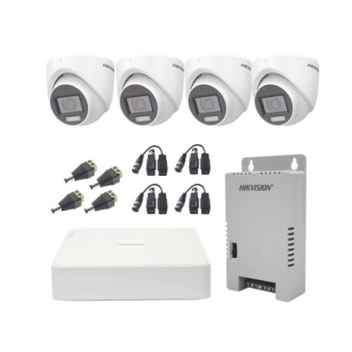 [HIKVISIONDIGITALTECHNOLOGY_KH1080P4ESFH] Hikvision Digital Technology KIT TurboHD 1080p / DVR 4 Canales con audio por coaxitron / 4 Cámaras con Micrófono y  106° Visión/  luz blanca + IR visión nocturna  / Transceptores / Conectores / Fuente de Poder Profesional