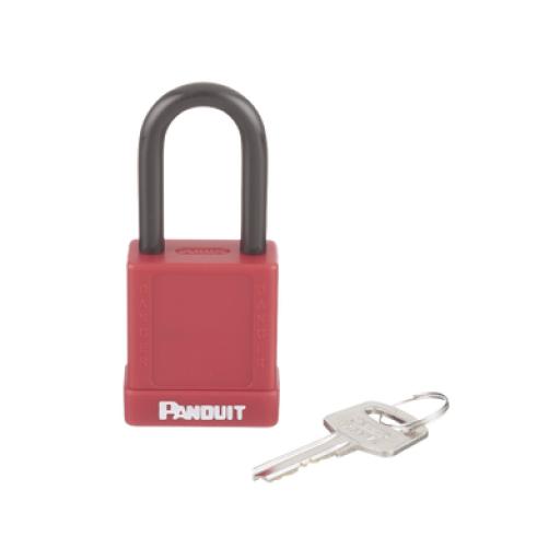 [PANDUIT_PSL-8] Panduit Candado de Bloqueo LOTO de Seguridad Dieléctrico, Con Llave Única, Diámetro de 6.5 mm, Color Rojo