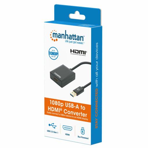 [MANHATTAN_153690] Convertidor de USB-A a HDMI 1080p Manhattan Negro.