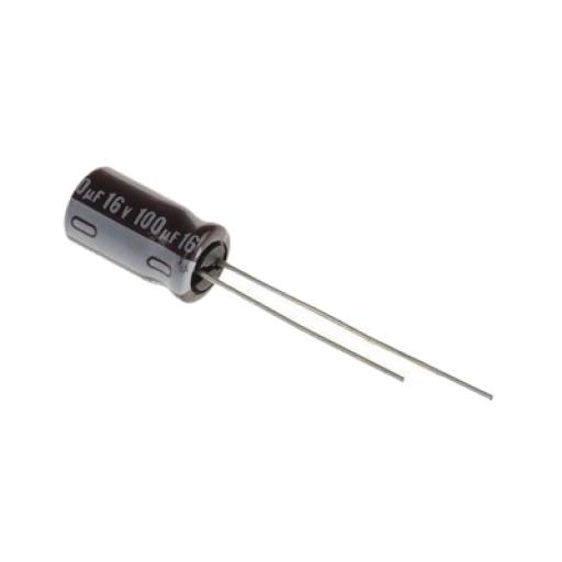 [SYSCOM_0100M0016V] Syscom Capacitor Electrolítico de Aluminio, Radial de 100 µFd, 16 Vcc, 105 °C, 5.0 x 11 mm.