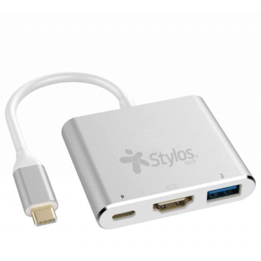 [STYLOS_STCBHUB31S] Stylos HUB MULTIPUERTO STYLOS 3 EN 1 HDMI 4K, USB 3.0, USB C (STCBHUB31S)