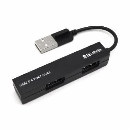 [BROBOTIX_497677] BRobotix Hub USB V2.0, Compacto, 4 Puertos, Negro  BROBOTIX 497677