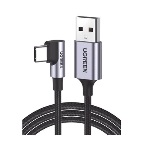 [UGREEN_50941] Ugreen Cable USB-A a USB-C | 1 Metro | Conector con Ángulo Recto de 90° | Carga Rápida de hasta 60W | 480 Mbps | PD3.0 | QC4.0/3.0/2.0 | FPC | AFC | Protección Integrada| Caja de Aluminio | Nylon Trenzado | Color Negro