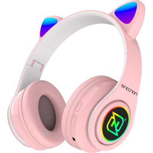 [NECNON_NCAB0704RG] NECNON AUDIFONOS NECNON ON-EAR BT NBH-07 CON OREJAS LUZ RGB MANOS LIBRES ROSA