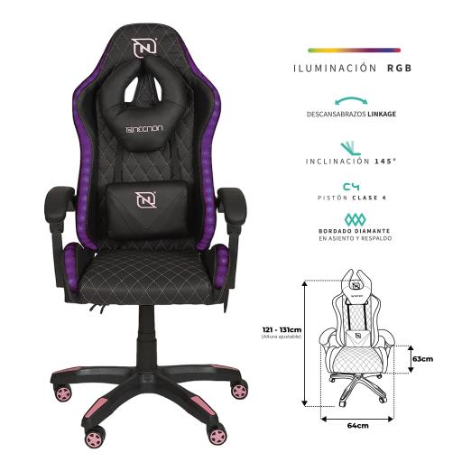 [NECNON_NBSGR128RG] NECNON SILLA GAMER NENCON NSG-RGB1 FOAM RGB 140-150KG C/LUMBAR Y CABEZA BK/PK