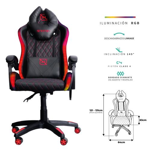[NECNON_NBSGR125RG] NECNON SILLA GAMER NECNON RGB NSG-RGB1 FOAM  COJIN LUMBAR Y CABEZA NEGRO/ROJO