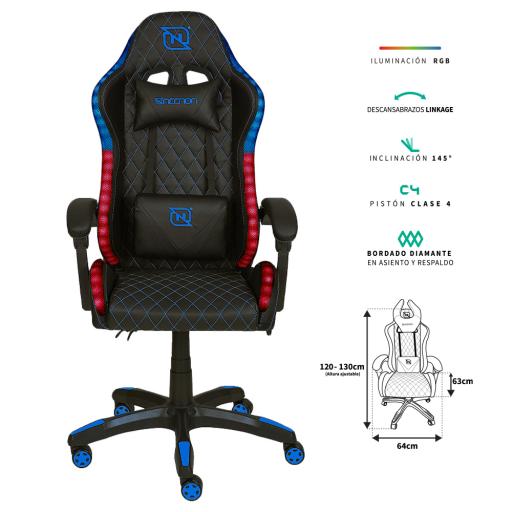 [NECNON_NBSGR122RG] NECNON SILLA GAMER NECNON RGB NGS-01 FOAM COJ LUM/CAB NEG/AZUL NBSGR122RG