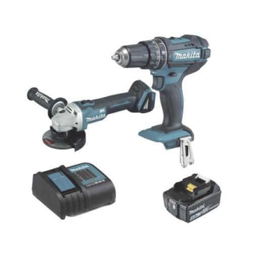 [MAKITA_DLX2402ST] Makita Kit, DHP482 Rotomartillo + DGA456 Mini Esmerilador, 1 Batería Li-Ion de 5.0 Ah y Cargador C/Luz de 18 Vcc.