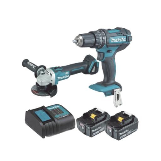 [MAKITA_DLX2402ST] Makita Kit, DHP482 Rotomartillo + DGA456 Mini Esmerilador, 1 Batería Li-Ion de 5.0 Ah y Cargador C/Luz de 18 Vcc.