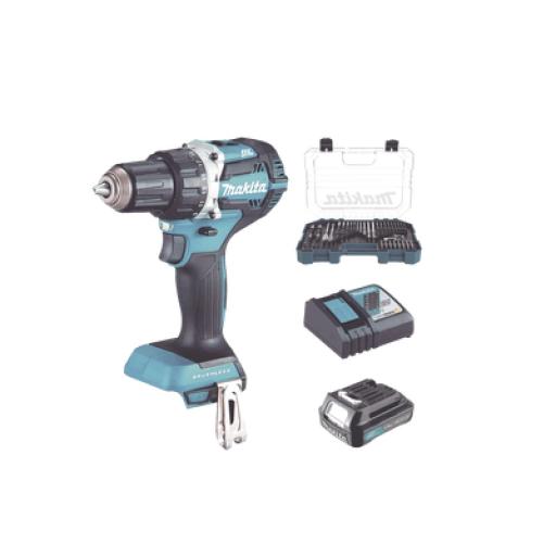 [MAKITA_DHP485SYX6] Makita Rotomartillo/Taladro Inalámbrico (1/2") de 1,900 RPM, 18Vcc, Incluye 1 Batería BL1815N de 1.5Ah, 1 Cargador Modelo  DC18SD y Un Set de 75 Pzas  Modelo E-06943