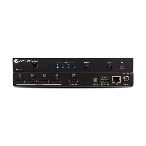 [ATLONA_AT-JUNO-451] ATLONA Atlona JunoX™ Switch HDMI 4K UHD HDR 4x1 / Conmutación Automática, Compatible HDCP 2.2, Control Remoto IR, Funciones de Gestión EDID, Canal ARC y Salida TOSLINK.