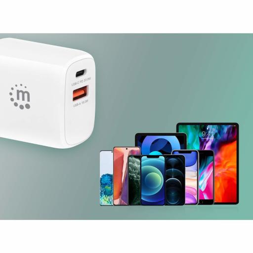 [MANHATTAN_406291] Cargador de pared mini para carga de energía por USB Manhattan.