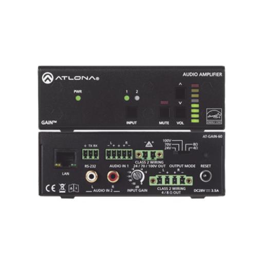 [ATLONA_AT-GAIN-60] ATLONA Amplificador de potencia estéreo / mono - 60 Watts / Eficiente clase D / Opcional AES67 (Interfaz de audio en red Dante)