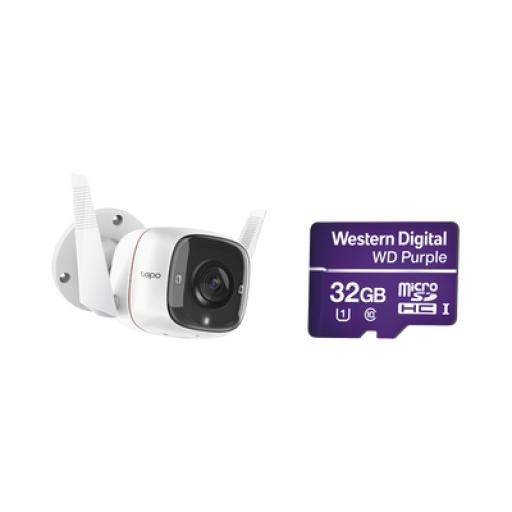 [TPLINK_TAPOC310/WD32] TPLINK Kit de Cámara IP Wi-Fi / Incluye 1 Pieza Modelo TAPOC310 / 2 Megapixel / Audio Doble Vía / Utiliza la App Tapo / 1 Memoria Micro SD Modelo WD32MSD 
