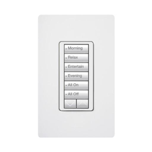 [LUTRON_RRDHN6BRLWH] Lutron (RadioRA2) Teclado Seetouch Hibrido 6 botones, 2 botones subir/bajar, programe escenas diferentes en cada botón,puede instalarse en un interruptor de luz.