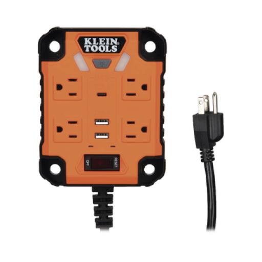 [KLEINTOOLS_29601] Klein Tools Multicontacto Powerbox 1, con 4 Salidas 120 Vca, 2 USB-A / 1 USB-C, Luces LED Integradas y Soporte Magnético