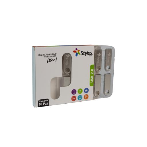 [STYLOS_STUSB1016] Stylos MEMORIA USB STYLOS 16GB FLASH 2.0 PLATA, PACK 10 (STUSB1016)