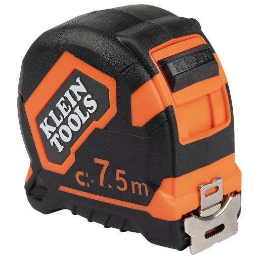 [KLEINTOOLS_9375] Klein Tools Flexómetro (Cinta de Medir) de 7.5 m con Gancho doble Magnético. Graduada por Ambos Lados y Freno de Alta Velocidad. De Uso Rudo