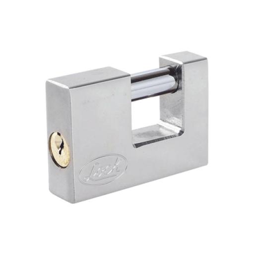 [LOCK_SYS-L22-C80-ECSB] LOCK Candado para Cortina Metálica / Medida 80 mm/ Acabado Cromo Satinado/ Nivel de Seguridad 6 / Llave Estándar.