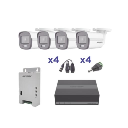 [HIKVISIONDIGITALTECHNOLOGY_EKH1080PL4BC] Hikvision Digital Technology KIT COLORVU TURBOHD 1080p Lite / DVR 4 Canales con almacenamiento 300GB(eSSD) / 4 Cámaras Bala ColorVu con Micrófono/ Transceptores / Conectores / Fuente de Poder Profesional