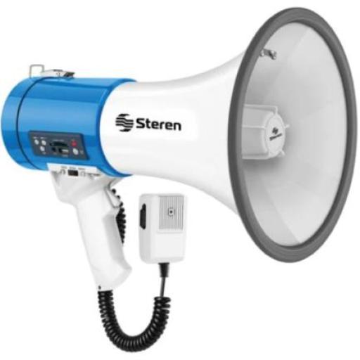 [STEREN_MG-260] Steren Megáfono Steren de 25W con Reproductor MP3 AUX 3.5mm Micrófono Tipo Patrullero