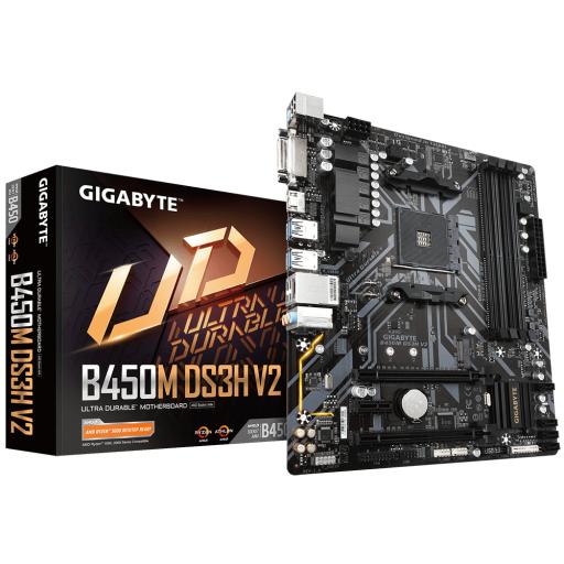 [GIGABYTE_B450M DS3H V2] Tarjeta Madre Gigabyte micro ATX B450M DS3H V2, S-AM4, AMD B450
