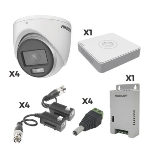 [HIKVISIONDIGITALTECHNOLOGY_EKH1080PL4EC] Hikvision Digital Technology KIT COLORVU TURBOHD 1080p Lite / DVR 4 Canales con almacenamiento 300GB(eSSD) / 4 Cámaras Eyeball ColorVu con Micrófono/ Transceptores / Conectores / Fuente de Poder Profesional