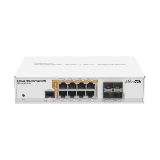 [MIKROTIK_CRS112-8P-4S-IN] Mikrotik Cloud Router Switch Administrable L3, 8 puertos 10/100/1000 Mbps c/PoE Pasivo ó 802.3af/at, 4 Puertos SFP