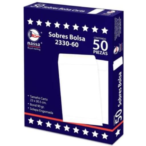 [NASSA_IA0294] NASSA  Sobre Bolsa Nassa Bond Blanco 2330 Carta 23cm x 30.5cm Empaque 8-50/400