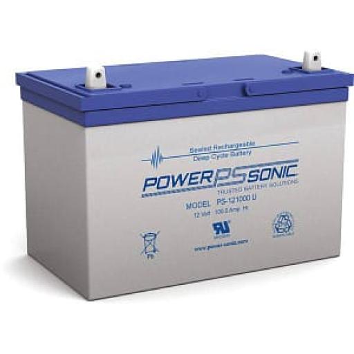 [POWER-SONIC_PS-121000-U] Power-Sonic Batería 12V, 100AH, Para Respaldo, Tecnologías AGM/VRLA, 10-12 Años Vida Útil, Terminales U, Reconocida UL   