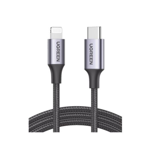 [UGREEN_60759] Ugreen Cable USB-C a Lightning | 1 Metro | Certificado MFi | Carga Rápida 60W | 480 Mbps | Conector C94 | Adecuado para iPhone, iPad y iPod | Protección Integrada | Caja de Aluminio | Nylon Trenzado | Color Negro | 2 años de Garantía 