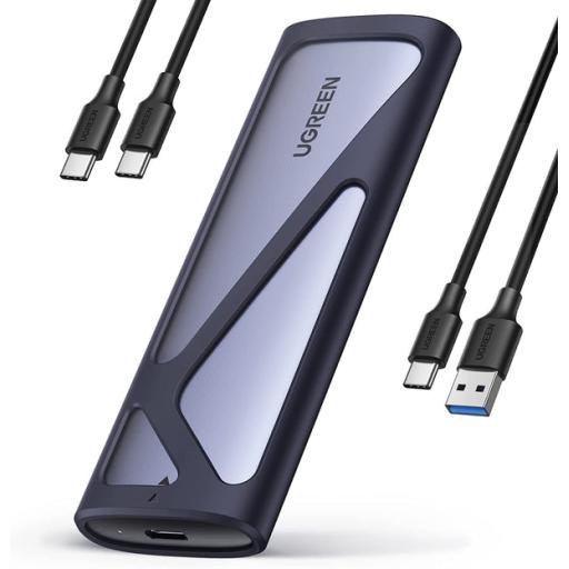 [UGREEN_90264] Ugreen Carcasa Disco Duro NVME M.2 (Enclosure) / Hasta 2TB / USB3.1 a 10 Gbps / SATA SSD PCIE 3.0  / Soporta M Key y B Key / Compatible con SSD M.2 NVME 2230/2242/2260/2280 / UASP / S.M.A.R.T. / TRIM / ESD Incorporado / Caja de Aluminio 