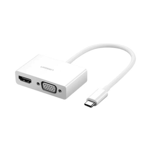 [UGREEN_30843] Ugreen Adaptador USB C a HDMI VGA / Compatible con Thunderbolt 3 / USB 3.1 Tipo C / HDMI 4K*2K @30Hz / VGA 1920*1080@60hz / Salidas Simultaneas en Modo Espejo / Caja de ABS / No requiere Controlador / Chip IC inteligente incorporado.