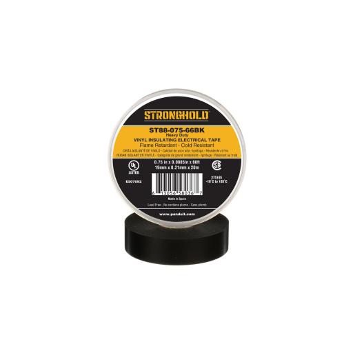 [PANDUIT_ST88-075-66BK] Panduit Cinta Eléctrica STRONGHOLD para Aislar, de PVC, Trabajo Pesado Eléctrico Industrial (Soporta abrasión, UV, agua, aceite y corrosión), Grosor de 0.21 mm (8.5 mil), Ancho de 19 mm, y 20 m de Largo, Uso Interior/Exterior, Color Ne