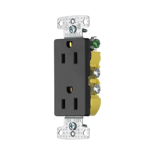 [HUBBELL_HUB-RRD-15BK] Hubbell Contacto Duplex Decorador 15A 125V / 2 Polos 3 Hilos/ Nema5-15R / Color Negro.