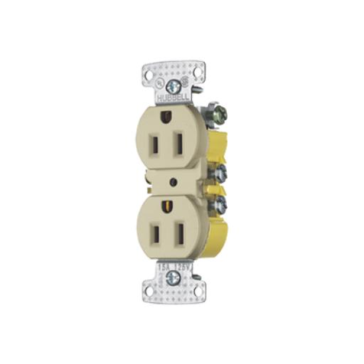 [HUBBELL_HUB-RR15I] Hubbell Contacto Duplex 15A 125V/ 2 Polos 3 Hilos / Cableado posterior y lateral / Nema 5-15R / Color Marfil.