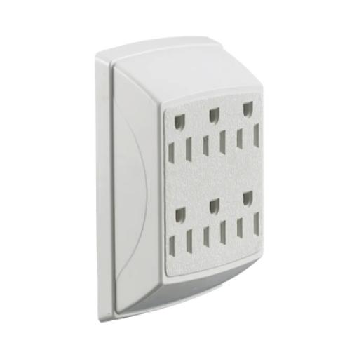 [HUBBELL_HUB-RT-600-W] Hubbell Multicontacto Dúplex con 6 Salidas/ 15 A 125 V CA/ 2 Polos 3 Hilos / Color Blanco.