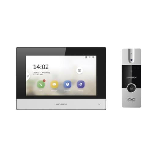 [HIKVISIONDIGITALTECHNOLOGY_DS-KIS302-P] Hikvision Digital Technology Kit de Videoportero Analógico / IP a 4 Hilos con Función de Llamada a App Hik-Connect / Monitor se Conecta a Internet por Cable o WiFi y por 4 Hilos al Frente de Calle / Expandible a Mas Equipos 
