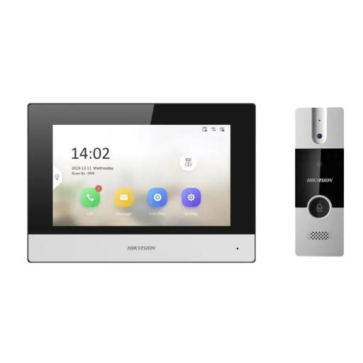 [HIKVISIONDIGITALTECHNOLOGY_DS-KIS302-P] Hikvision Digital Technology Kit de Videoportero Analógico / IP a 4 Hilos con Función de Llamada a App Hik-Connect / Monitor se Conecta a Internet por Cable o WiFi y por 4 Hilos al Frente de Calle / Expandible a Mas Equipos 
