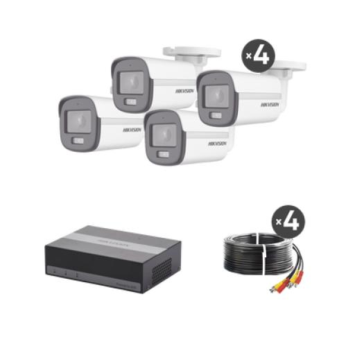 [HIKVISIONDIGITALTECHNOLOGY_HK-E-1080-CV/A] Hikvision Digital Technology Kit TurboHD 1080p / DVR 4 Canales con Unidad de Almacenamiento eSSD de 300GB / 4 Cámaras Bala ColorVu con Micrófono Integrado / Fuente de Poder / Accesorios de Instalación