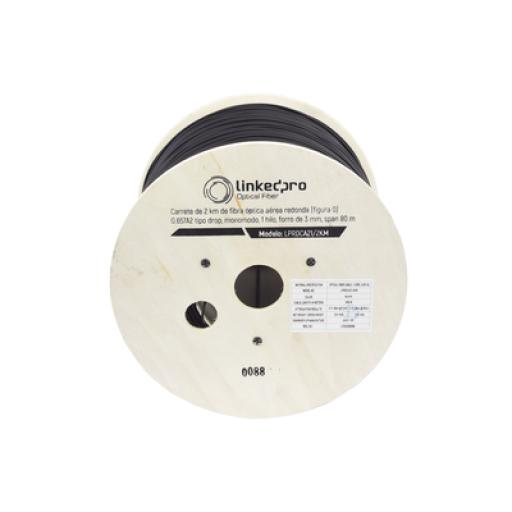 [LINKEDPROBYEPCOM_LP-RDC-A2-1/2KM] LINKEDPRO BY EPCOM Carrete de 2 km de Fibra Óptica Aérea redonda (Figura 0) G.657A2 tipo Drop, Monomodo, 1 hilo, forro de 3 mm, Span 80m