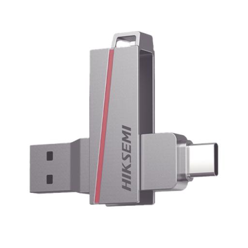[HIKSEMIBYHIKVISION_HS-USB-E307C/128G] HIKSEMI by HIKVISION Memoria USB Dual de 128 GB / USB-C y USB-A / Transferencia de Alta Velocidad / Metálica / Compatible con Dispositivos Móviles, Windows, Mac y Linux