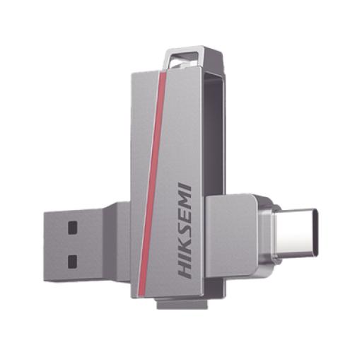 [HIKSEMIBYHIKVISION_HS-USB-E307C/256G] HIKSEMI by HIKVISION Memoria USB Dual de 256 GB / USB-C y USB-A / Transferencia de Alta Velocidad / Metálica / Compatible con Dispositivos Móviles, Windows, Mac y Linux