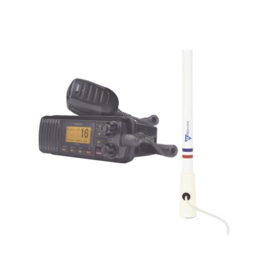 [UNIDEN_UM-385BK/KIT5206] Uniden Kit de radio UM385BK | mas antena marina de fibra de vidrio TX-5206-SYS y soporte para antena 4186