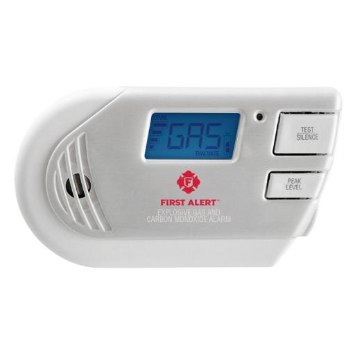 [FIRSTALERT_1039760] First Alert Detector Combo de Combinación de Gases Explosivos: Metano (GN), Propano (LP) y Monóxido de Carbono (CO), Con Pantalla Digital Retroiluminada, 120 Vca y Batería de Respaldo