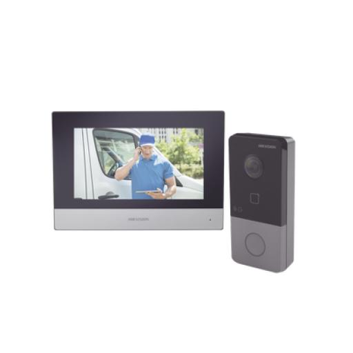 [HIKVISIONDIGITALTECHNOLOGY_DS-KIS603-P] Hikvision Digital Technology Kit de Videoportero IP Poe Estandar con llamada a App de Smartphone (HikConnect) / Apertura con tarjeta MIFARE / Frente de calle IP65 / Soporta 1 Departamento